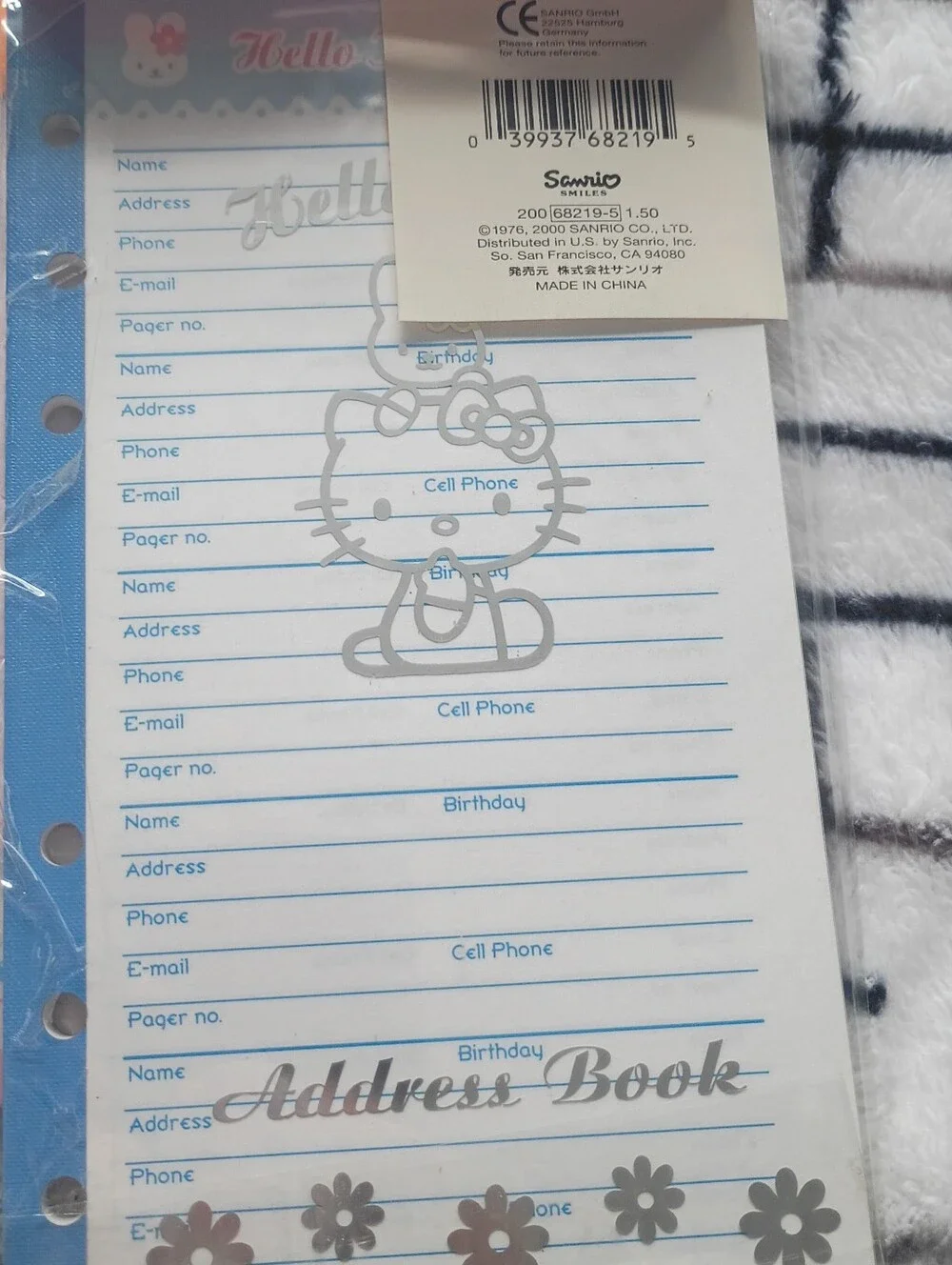 2000 Sanrio Hello Kitty Blue & Silver Address Book & Day of Week Inserts